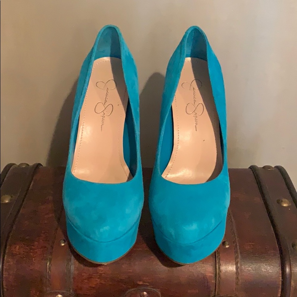 Jessica Simpson Aqua Blue Platform Stilettos